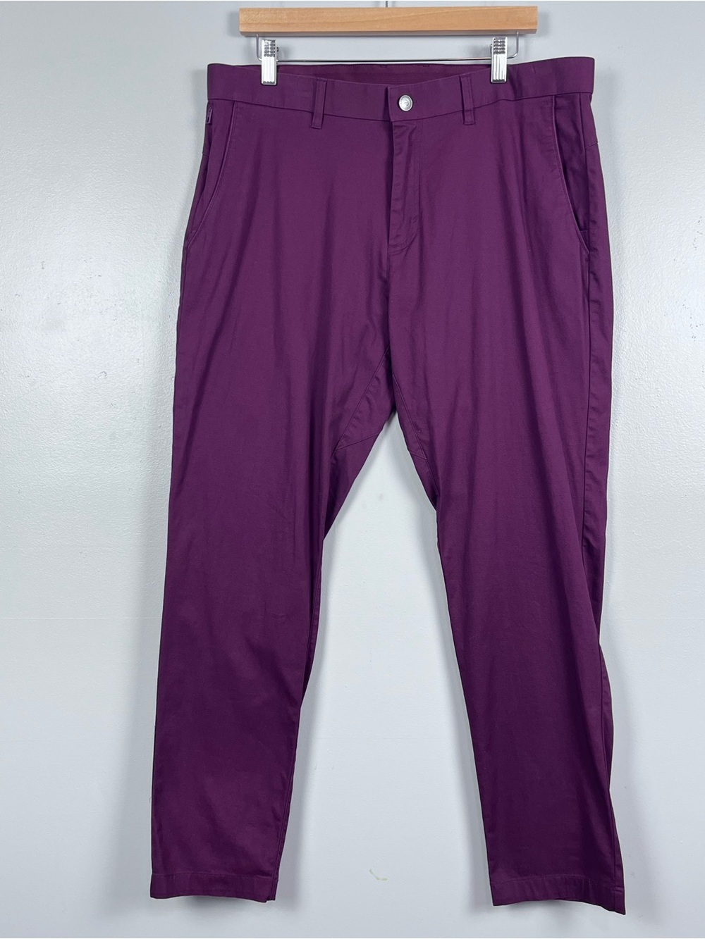 Fabletics Men's The High Side Slim Fit Chino Pants in Maroon Size 35; On The GO